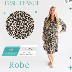 Posh Peanut Womens Size L (8-10) Lana Leopard Print Mommy Robe Viscose Bamboo